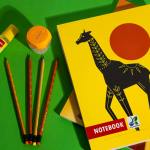 colorful school supplies arrangement on green surface